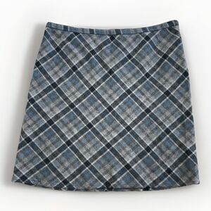 American Eagle Wool Blend Plaid Mini Skirt Womens Size 10 Gray Blue Side Zip